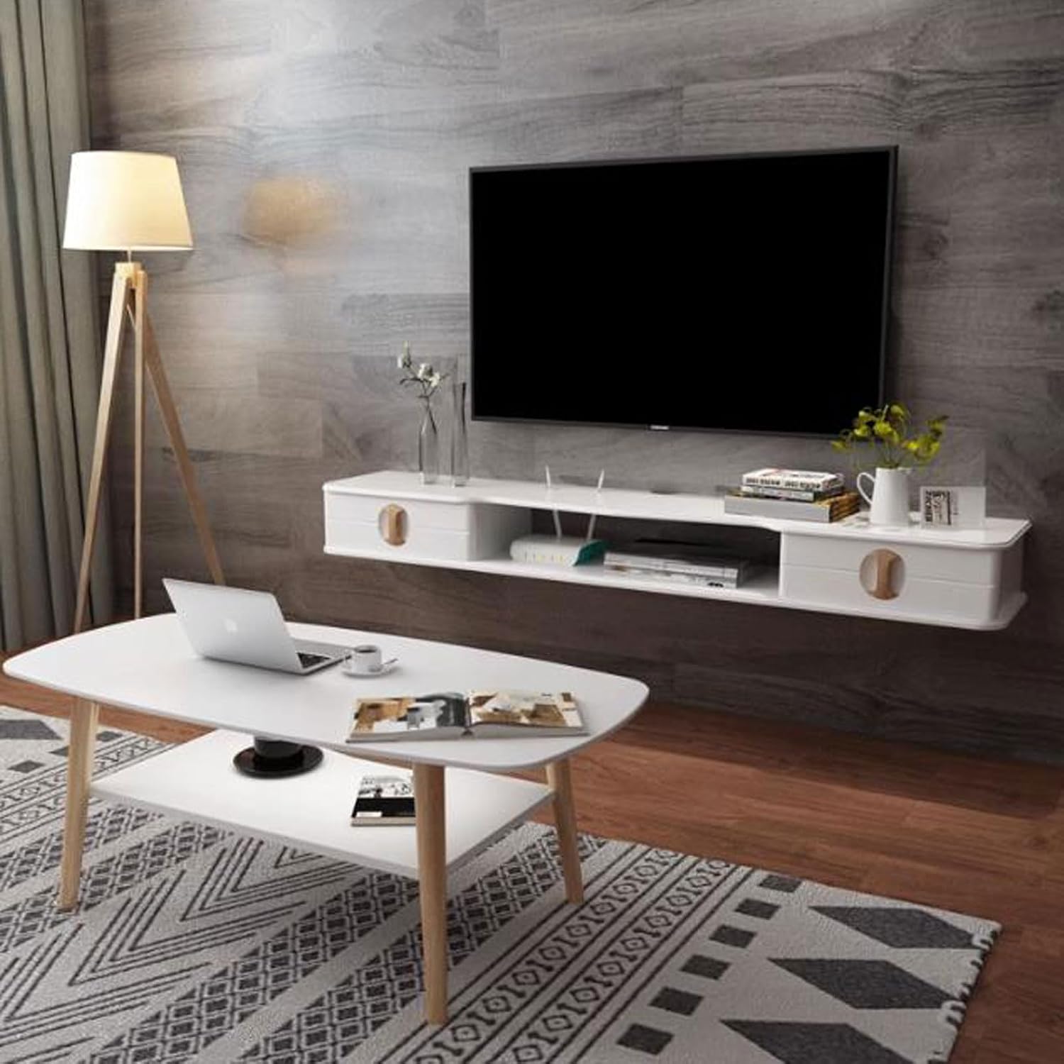 Floating Wall Mounted TV Cabinet - Modern Media Console Shelf for TV, Audio-Visual Equipment, DVD Players - Stylish Wall Unit Storage with Bracket for Home Decor