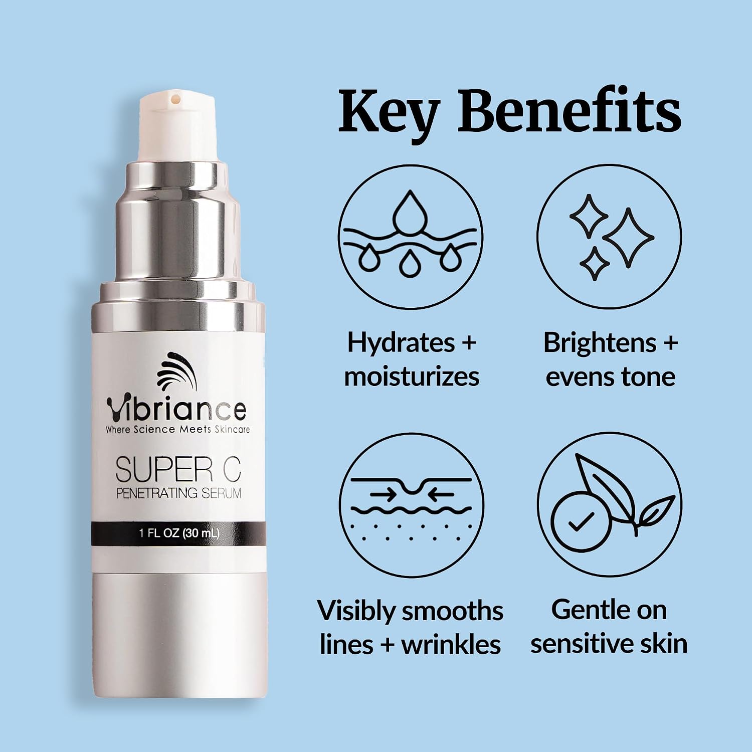 Vibriance Super C Serum for Mature Skin - All-in-One Vitamin Formula Hydrates, Firms, Lifts, Smooths, Targets Age Spots, Wrinkles, 1 fl oz - Pack of 3