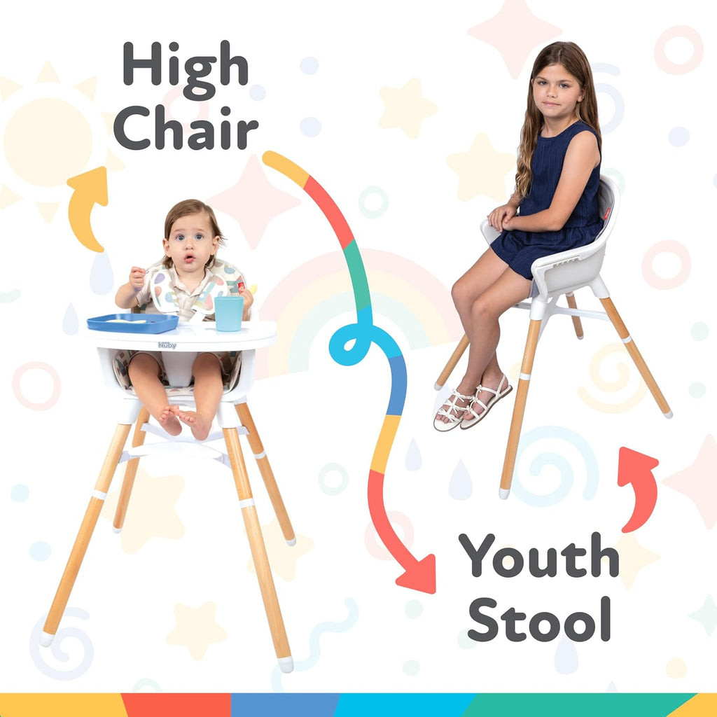 Nuby 4-in-1 Baby High Chair Seat with Removable Tray - 6+ Months to 3 Years - Adjustable Toddler Chair for Eating - Holds Up to 60 lbs - Geometric