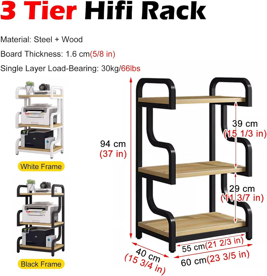 Modern 3-Tier Record Player Stand - Stylish Wooden Media Cabinet Shelf for Audio Equipment, Amplifiers & Stereo, Ideal for Bedroom, Restaurant & Conference Room (Black-C)