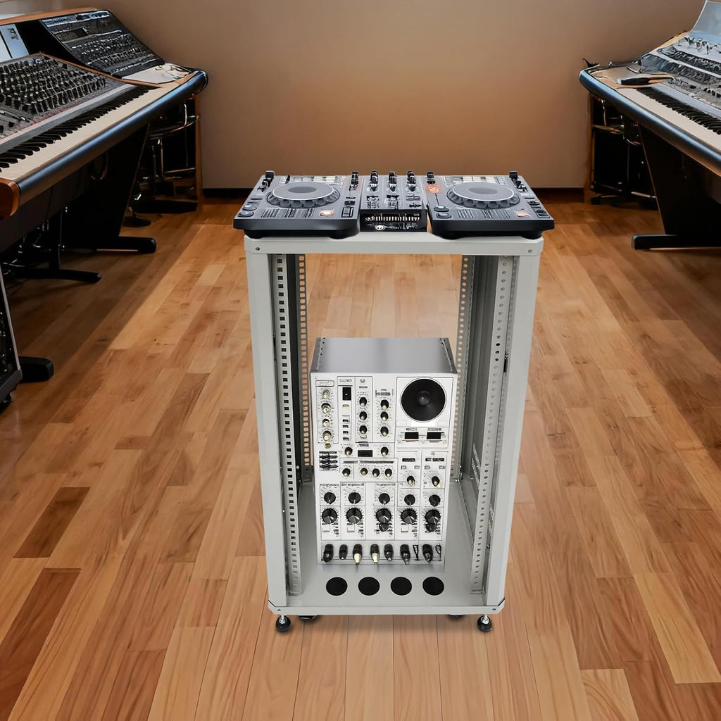 Network Audio Rack with Wheels, Steel Server Rack Cabinet for AV Equipment, Amplifiers, Network Gear, Rolling Universal Rack with Cable Management & Ventilation (Gray, 22U)