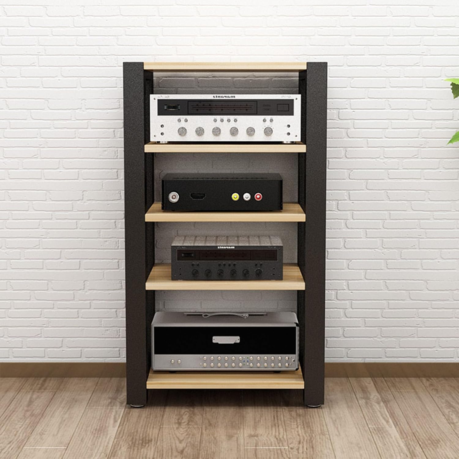 SOBS 5-Tier Media Stand Audio/Video Component Cabinet CD Player Stand Stereo Equipment Storage Rack with Height Adjustable Wooden Shelf for Home/Office/Theater, 60x51x100cm (Color : C)