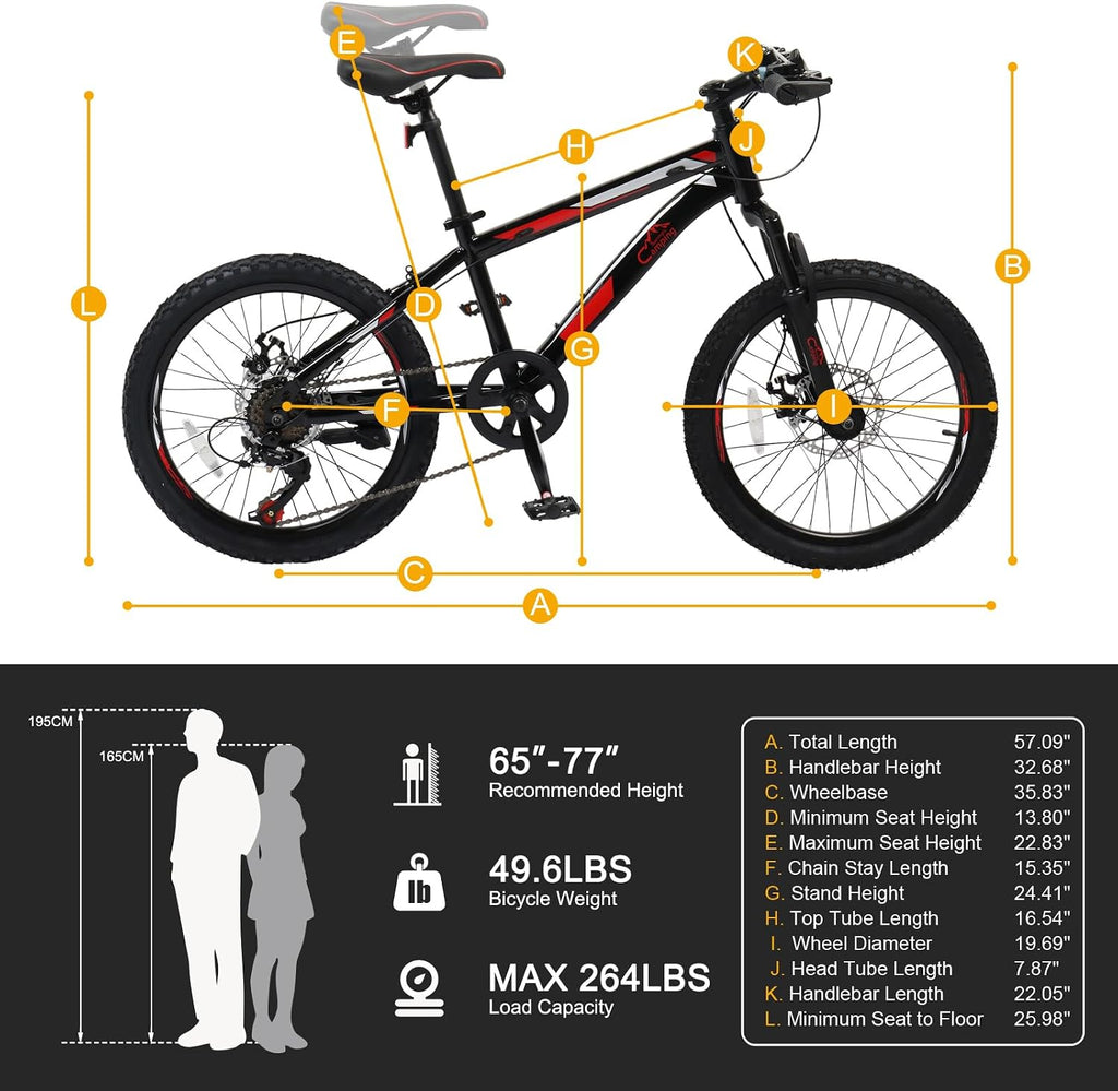 CamPingSurvivals 20/24/26 Inch Mountain Bike for Men/Women, Adult Bicycle with Professional 7 or 21 Speed Shifting, Double Shock Effect, Comfort Saddle and Pretty Look