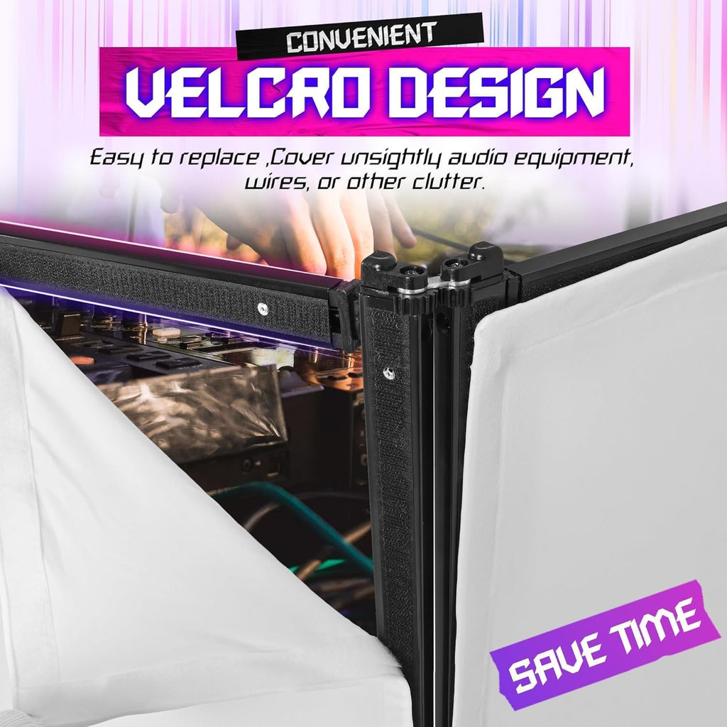 HECASA DJ Facade Booth Portable Event Cover Screen, Black Steel Frame, 4 White Foldable Detachable Panels Light Projector Display Scrim Panel White w/Carry Bag