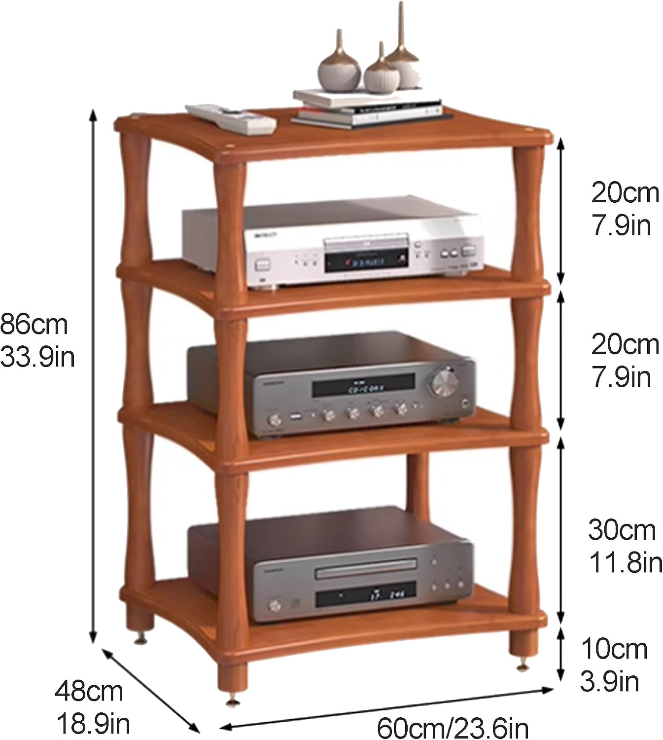 Stereo Rack AV Media Stand Media Audio Rack Tower CD Record Player Stereo Receiver AV Equipment Cabinet Display Stand for Living Room, Gaming, Recording Room(Black walnut,60x48x86cm)