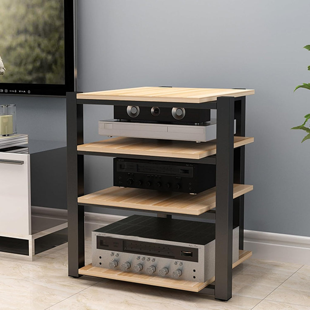 Light Brown AV Cabinet Audio Rack - Stereo Media Stand for Home, Office & Theater, Record Player & Audio Component Tower, 90cm/35.4in - Stylish & Functional