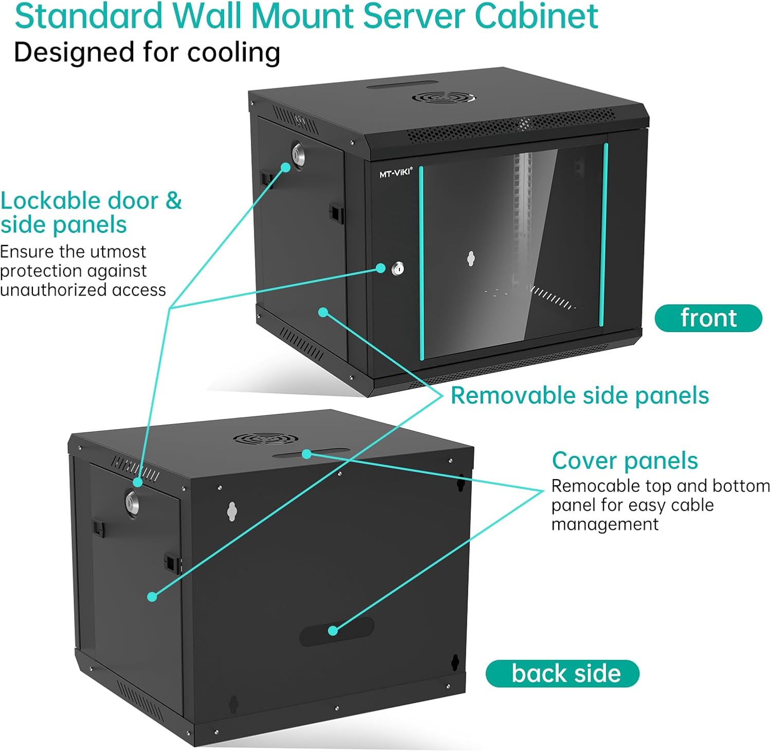 MT-VIKI 9U Wall Mount Server Cabinet Network Rack Vented Enclosure, 0.8mm Thick, 17.7'' Deep (450mm), for 19'' IT Equipment, Included 1pcs Rack Shelf