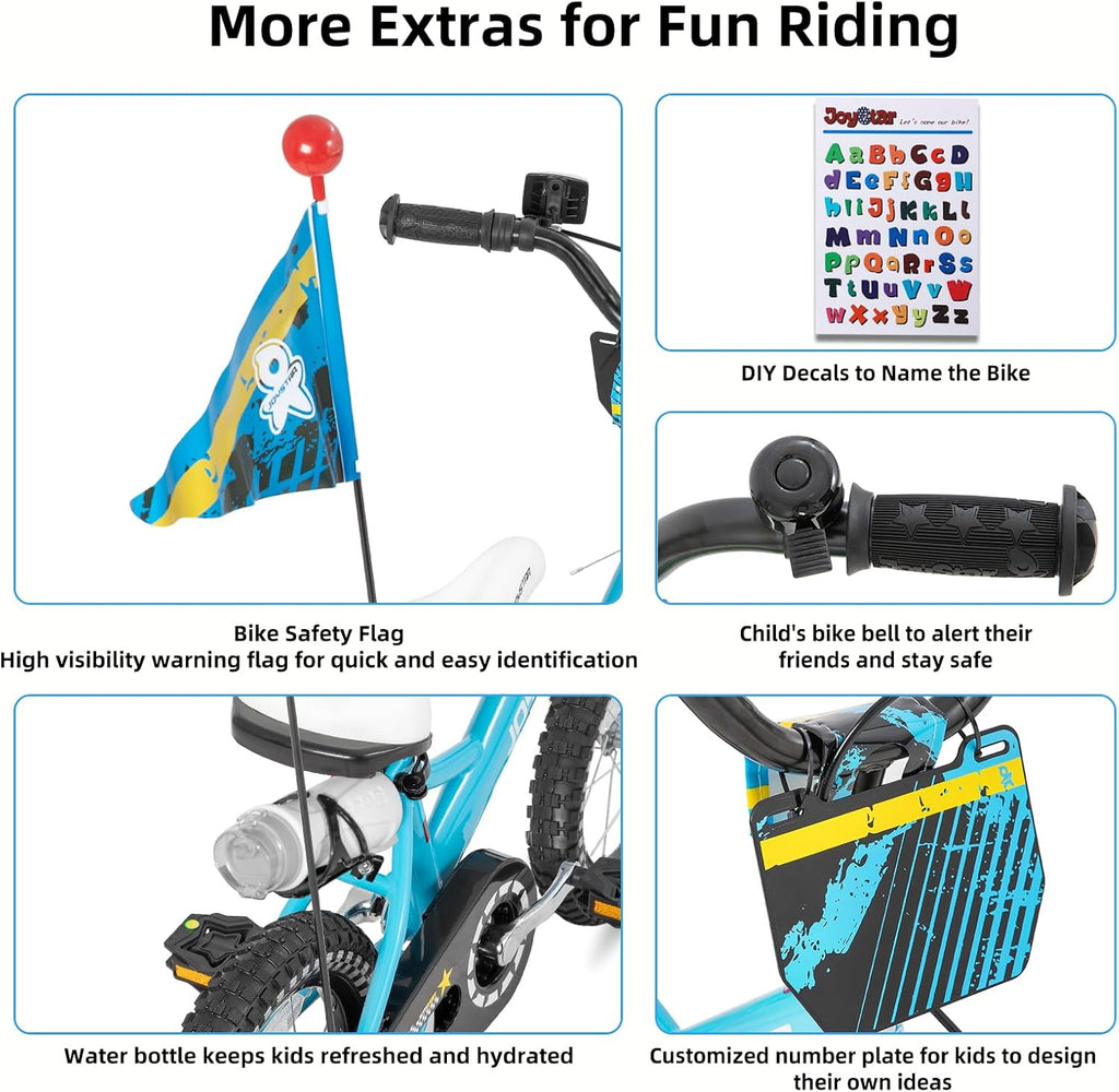 JOYSTAR Little Daisy Kids Bike for Girls Boys Ages 2-7 Years, 12 14 16 Inch Girls Bikes with Doll Bike Seat & Streamers, Boys Bike with Flag & Number Plate, Multiple Colors