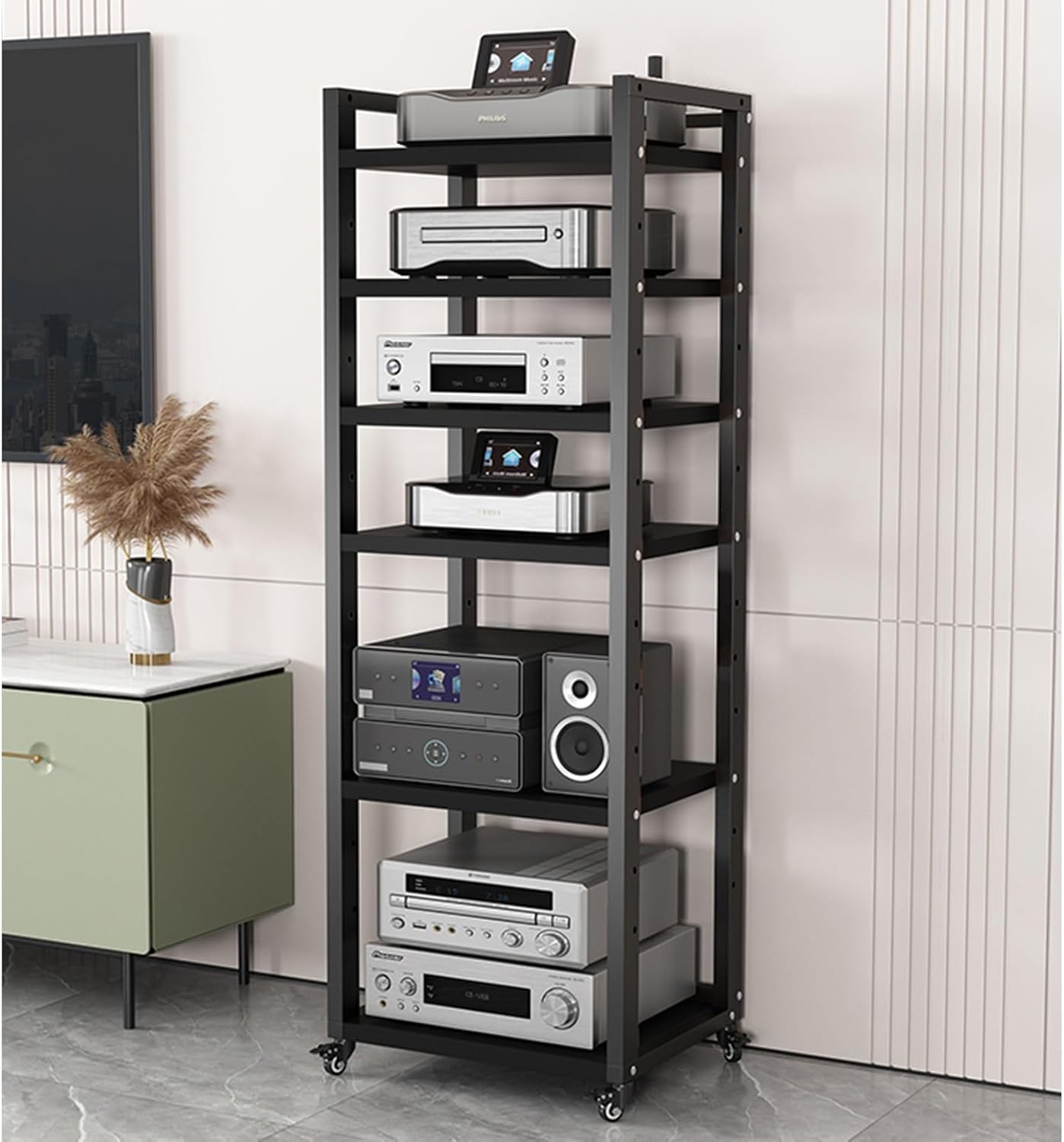 Adjustable 63-Inch Stereo Rack Cabinet - 8-Tier Turntable Stand for Av Equipment Media Receiver & Record Player Storage 50Cm Wide Audio Tower Shelf - Design-6 Tier-50cm Wide