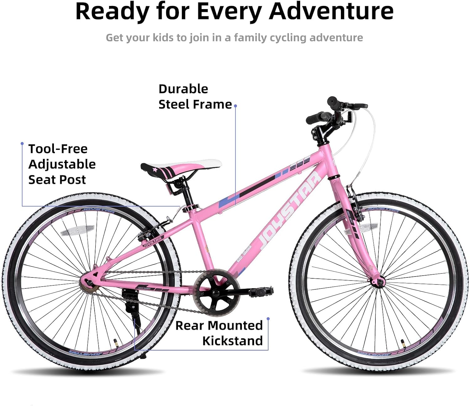 JOYSTAR Lubbock 20 24 Inch Kids Bike for Boys & Girls Ages 7-12 Years Hardtail Mountain Bike for Kids with 1-Speed/7-Speed Drivetrain, White Wall Knobby Tires, Kids' Bicycle