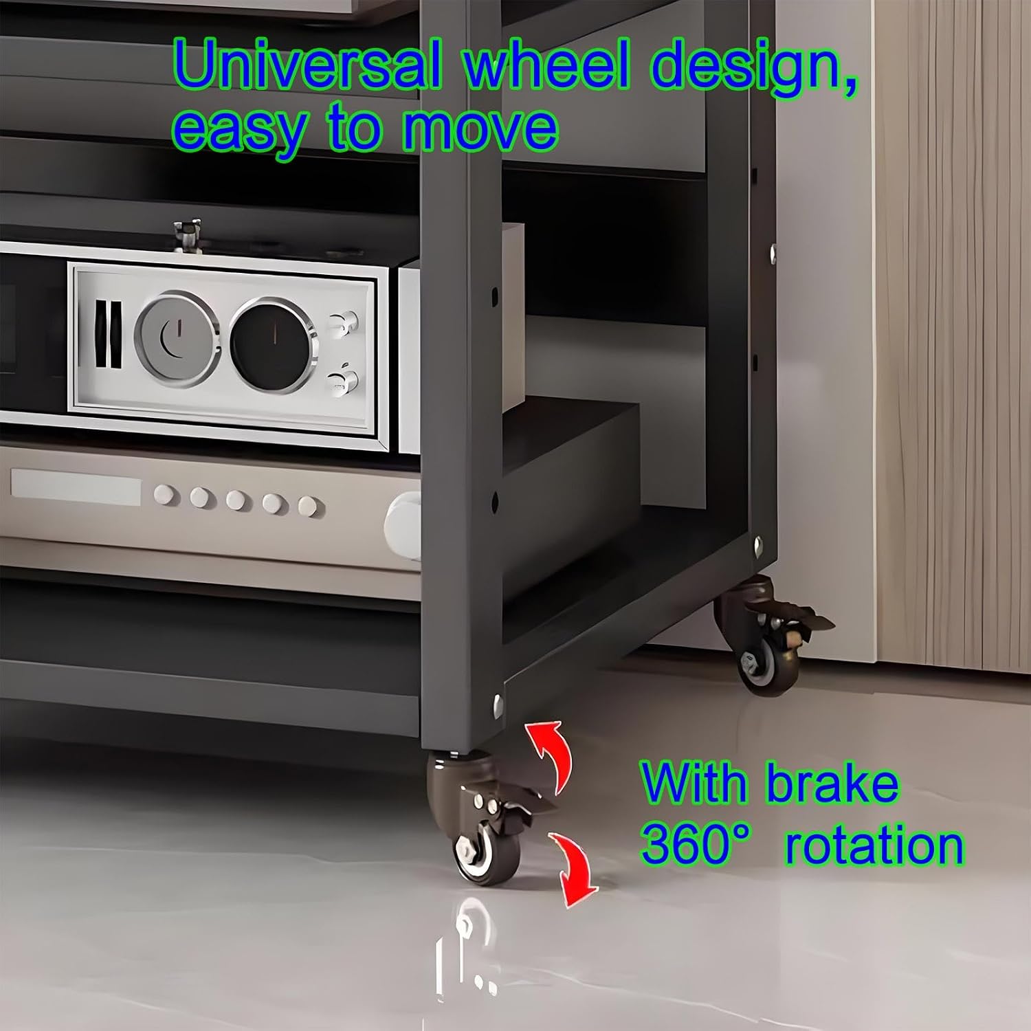 Modern Audio Cabinet - Movable Media Storage Rack for DVD/CD/Record Player, Adjustable Shelves AV Stand, Stylish Black Stereo Tower Holder (50x40)