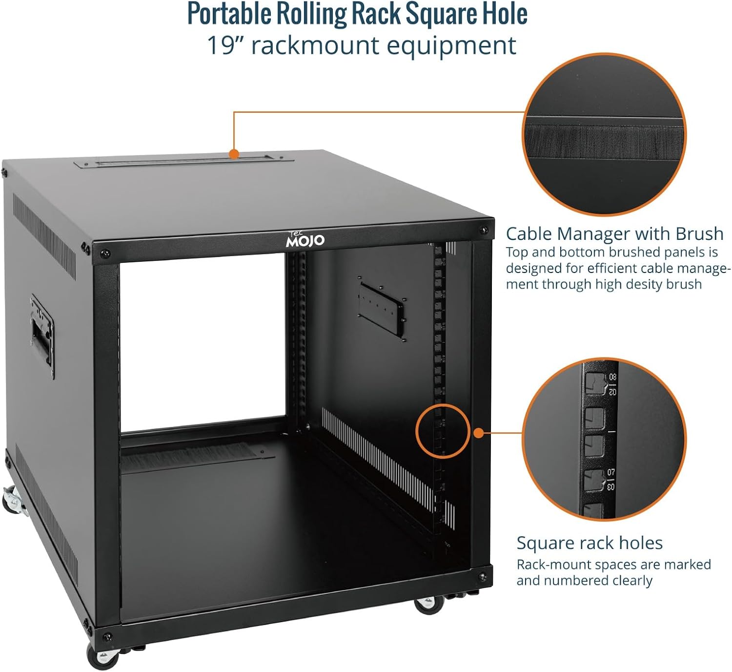 Tecmojo 9U Portable Rolling Network Rack, 4-Post Mobile Open Frame Server Rack with Wheels, Free Standing Server Cabinet for Computer/Data/AV/IT Equipment/Network Equipment
