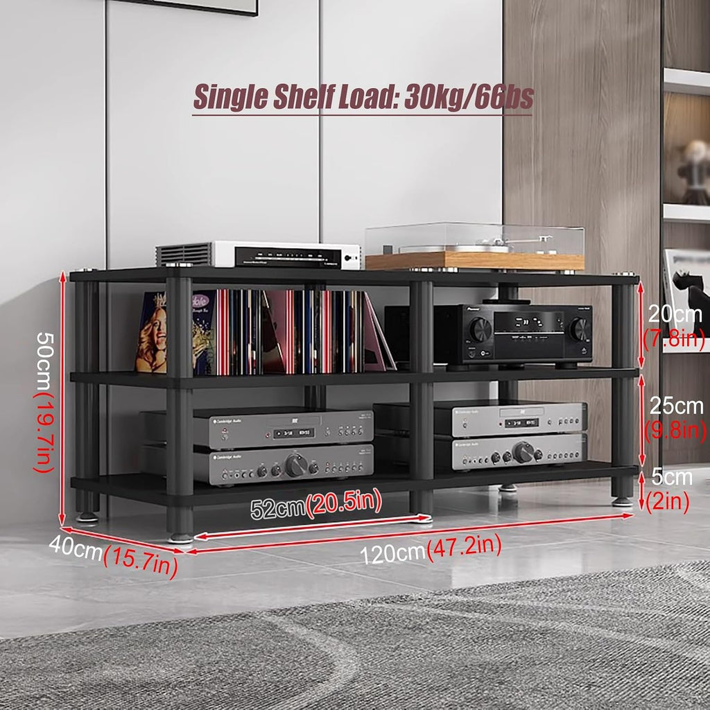 YLLFFLL Living Room Stereo Stand and Storage 120cm Wide, 3/4 Tier Audio/Video Shelving, Entertainment Component Stand Modern Stereo Cabinet, Heavy Duty Studio Equipment Cabinet(#2,3 Tier)