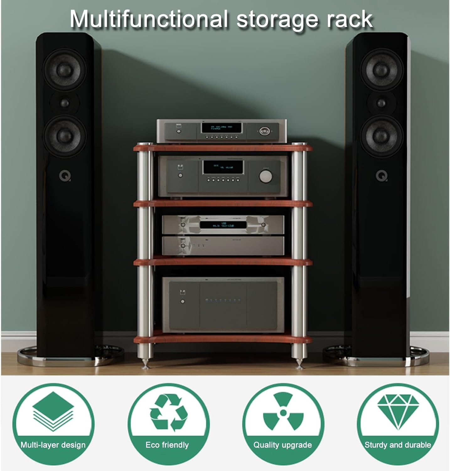 1/2/3/4-layer HiFi Media Stand, Stereo Cabinet, MDF Stand Audio Rack with Shock-Absorbing Feet Power Amplifier, Shelf Equipment Cabinet, for Recording Room(Walnut,3 Tier-23.6x18.8x24.4in)