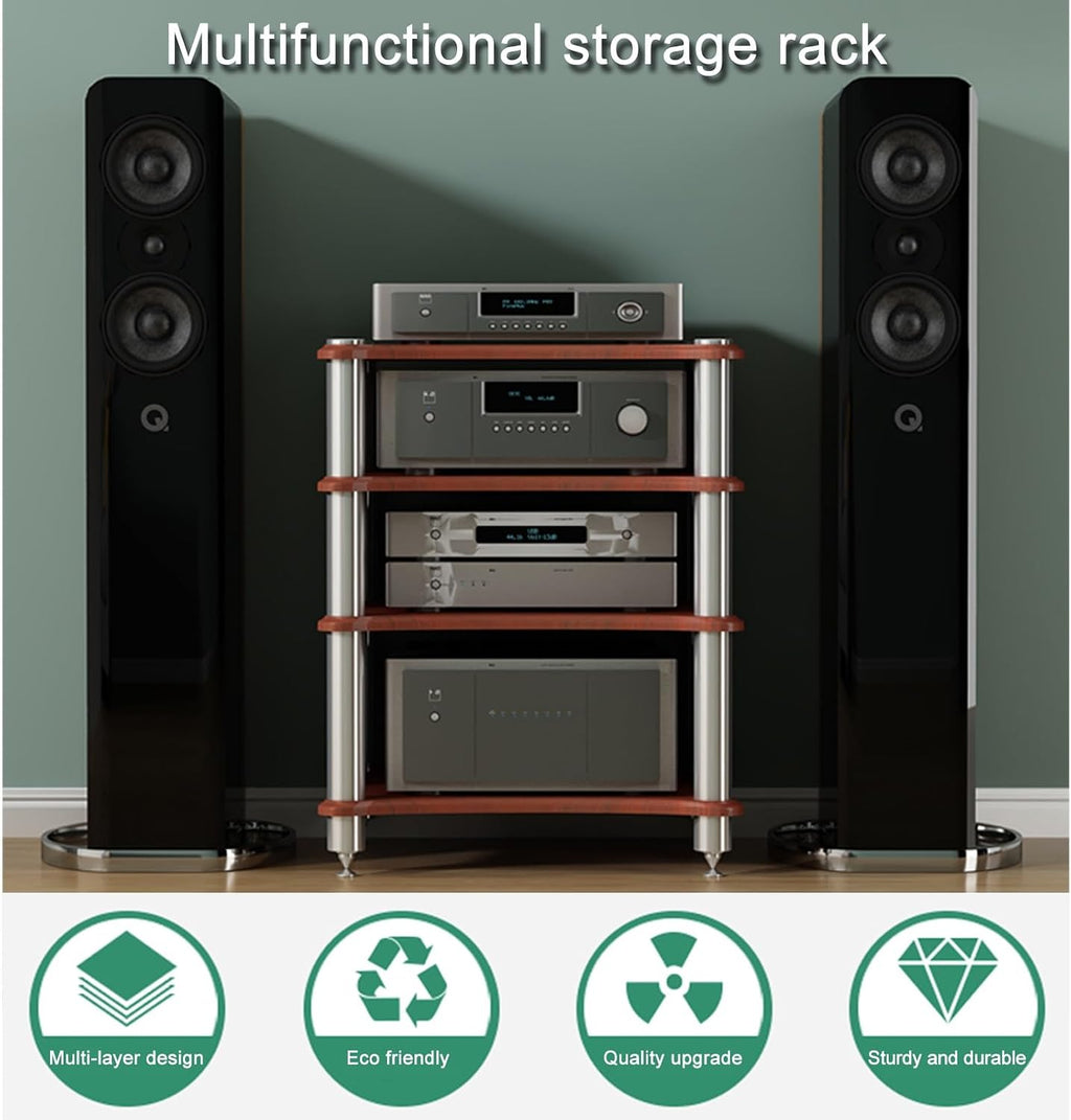 1/2/3/4-layer HiFi Media Stand, Stereo Cabinet, MDF Stand Audio Rack with Shock-Absorbing Feet Power Amplifier, Shelf Equipment Cabinet, for Recording Room(Walnut,4 Tier-23.6x18.8x33.4in)