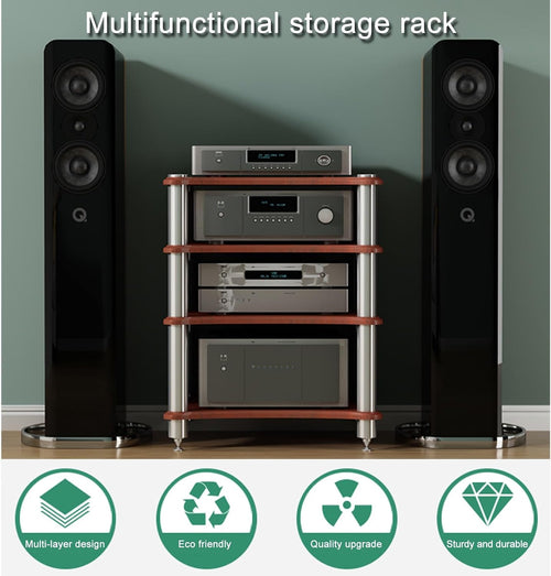 1/2/3/4-layer HiFi Media Stand, Stereo Cabinet, MDF Stand Audio Rack with Shock-Absorbing Feet Power Amplifier, Shelf Equipment Cabinet, for Recording Room(Walnut,1 Tier-23.6x18.8x3.9in)