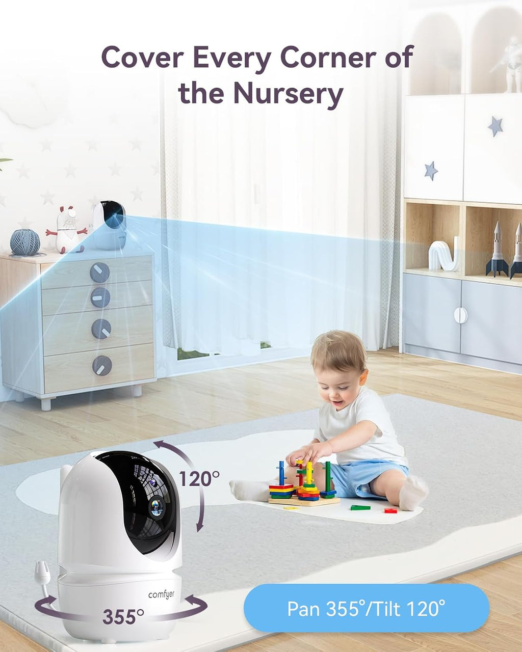 Comfyer BM01 7' HD Split-Screen Baby Monitor with 2 1080P Cameras, 48 Hrs 6000mAh Battery Runs 2 Days in VOX Mode, No WiFi Monitor with a Flexible Bracket, 2 Way Audio, Remote PTZ, Auto Night Vision