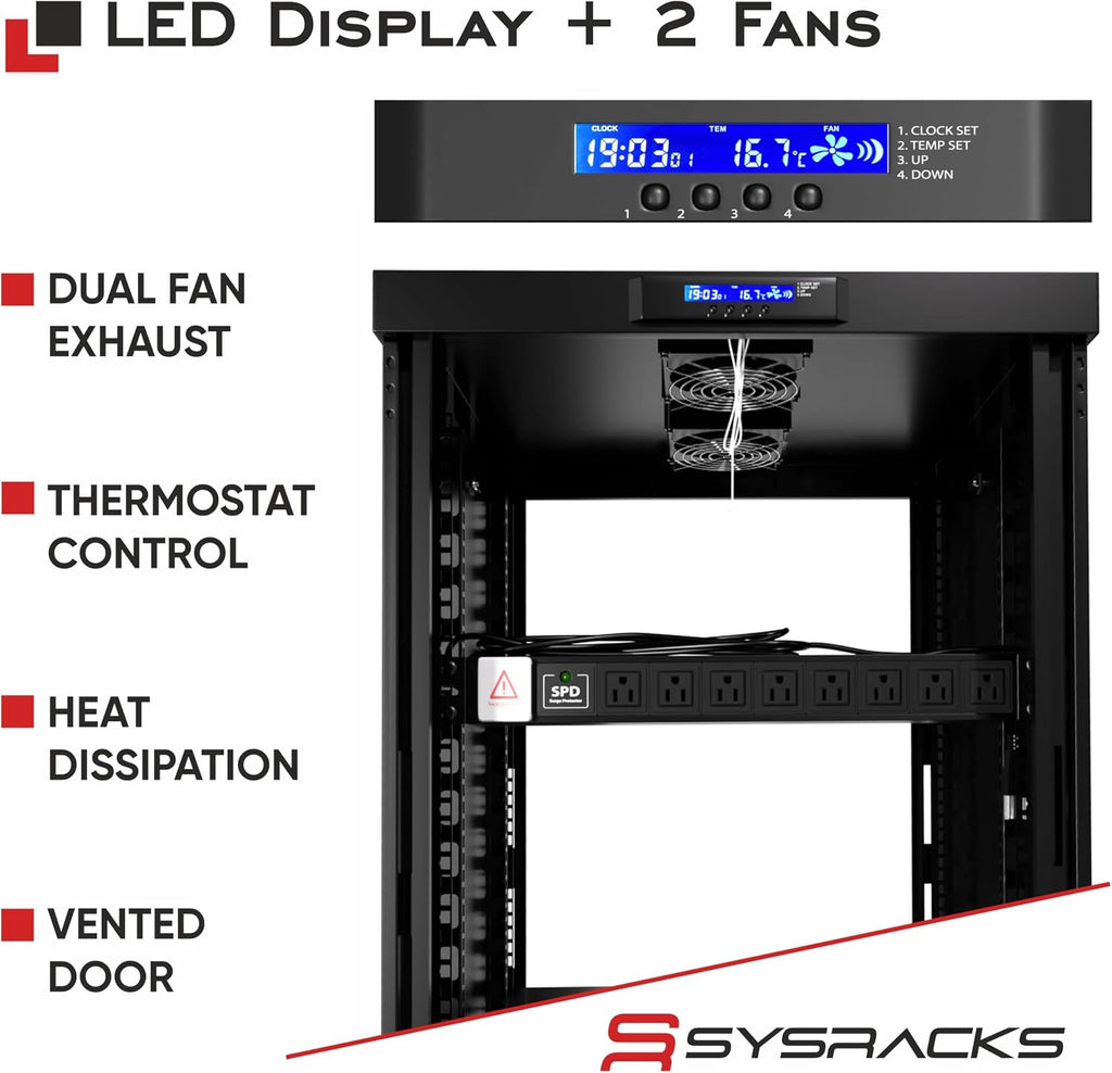 Home Lab Server Rack Cabinet 19' 18U – Premium Series 35' Deep Network Rack Enclosure with Glass Door, Quiet Cooling Fans & Thermostat, PDU, Shelf, Lockable Cabinet for NAS & Home Network