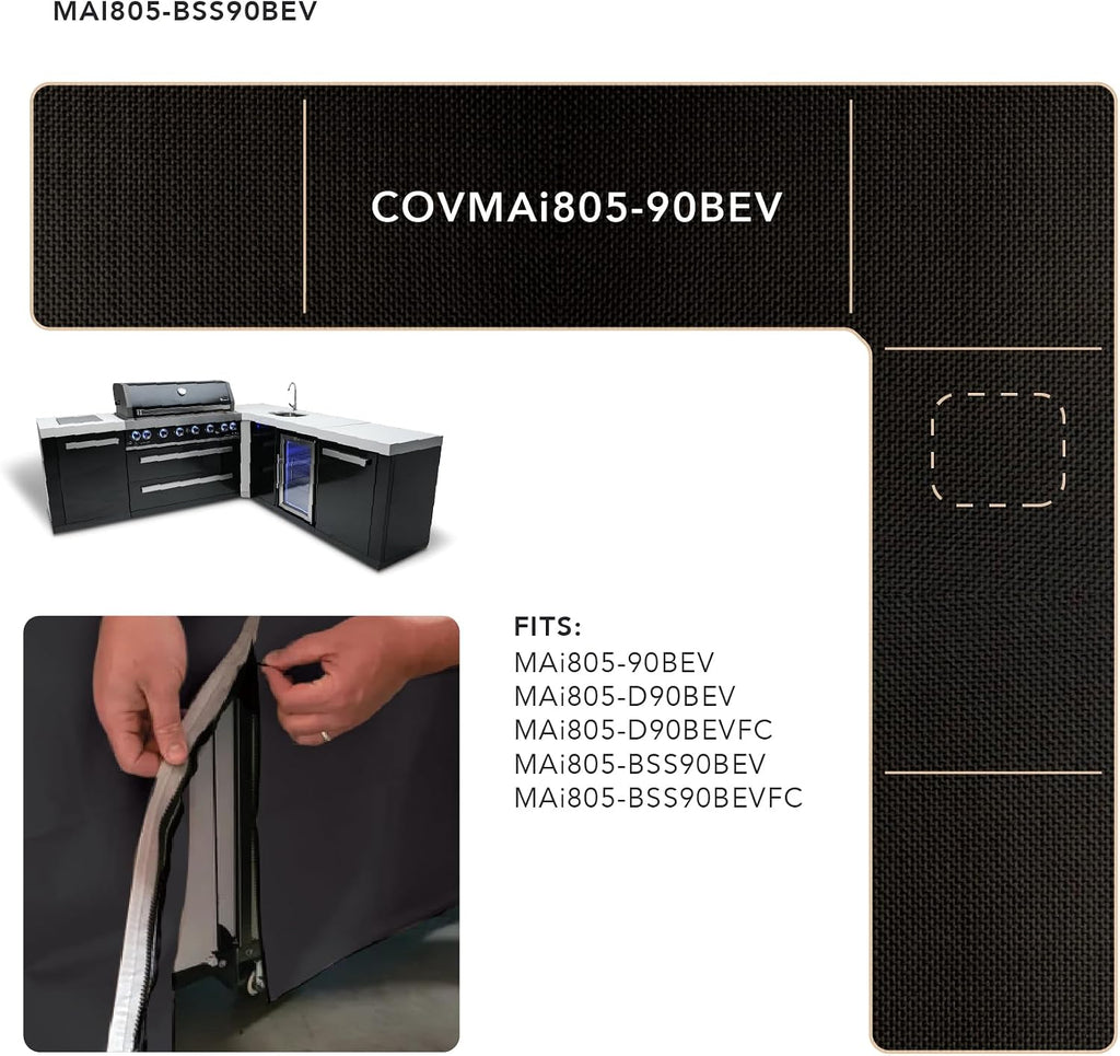 Mont Alpi Cover for 94' W x 88' D Original Deluxe Black 805 Series L-Shaped Outdoor Kitchen with Beverage Center - MAi805-90BEV / MAi805-D90BEV / MAi805-BSS90BEV / MAi805-D90BEVFC / MAi805-BSS90BEVFC