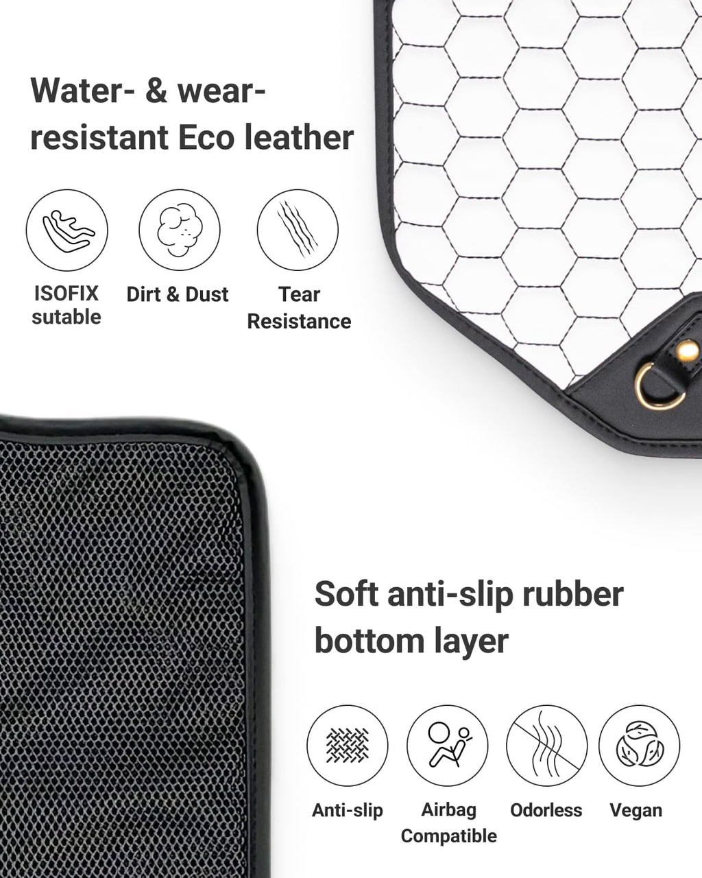 Owleys Set Seat Back Organizer & Car Seat Protector Hexy Waterproof & Non-Slip Protector for Child Car Cushion for Leather and Fabric Seats (White Set 2)