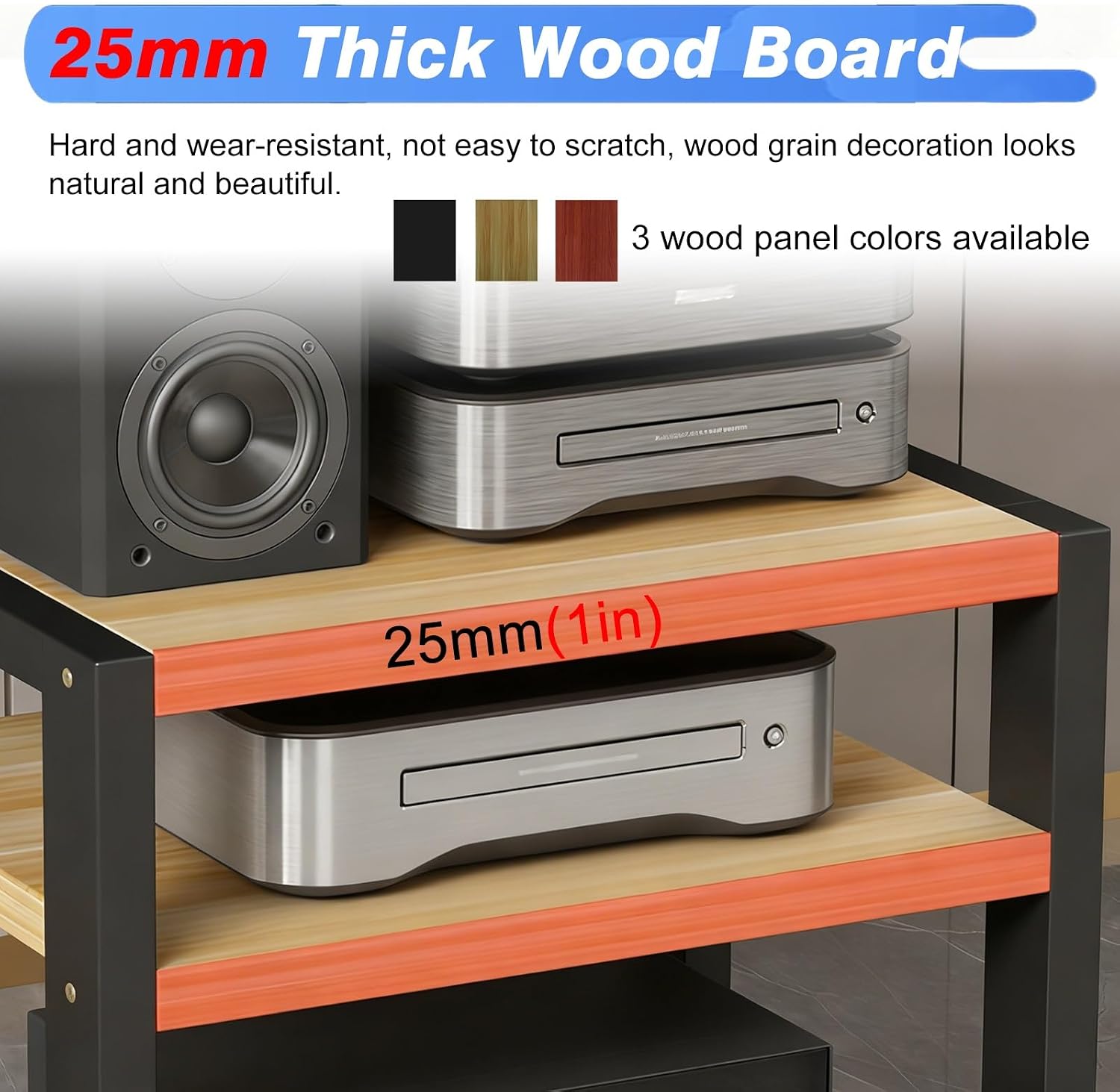 4-Tier Record Player Stand 48cm Tall, HiFi Amplifier Shelf Audio Rack Tower for Audio-Video CD Record Player Stereo Receiver AV Equipment(Black-B)
