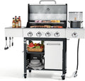 HUGROVE Propane Gas BBQ Grill with Side Burner & Wheels, 50,000 BTU Output Stainless Steel Barbecue Grill for Backyard & Outdoor Cooking Easy to Assemble (Silver)