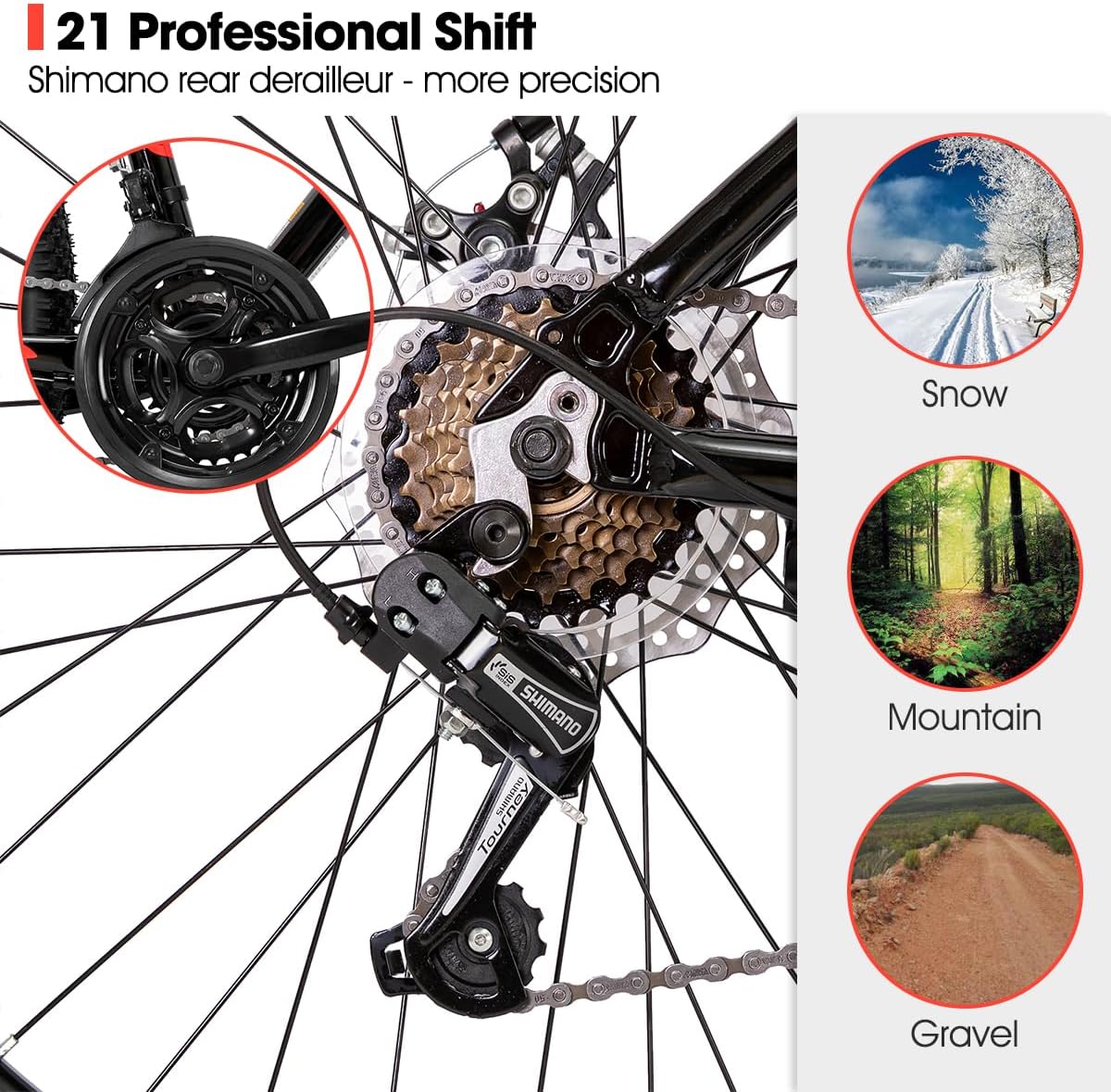 HH HILAND 26'' Mountain Bike, 3 6 Spokes, 21 Speeds Drivetrain, Aluminum Frame 26 Inch Wheels, Disc-Brake Bike for Men Women Men's MTB Bicycle