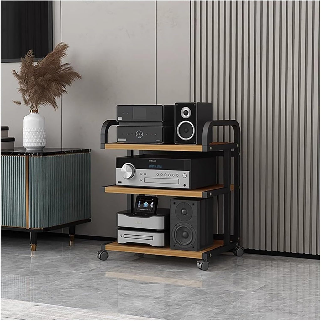 Audio Component Rack Tower Media Stereo Stand Equipment Shelf with Wheels, 3/4/ 5 Layer Steel Heavy Duty Home Entertainment System Organizer Holder (Color : 4 Tier-C) (3 Tier c)