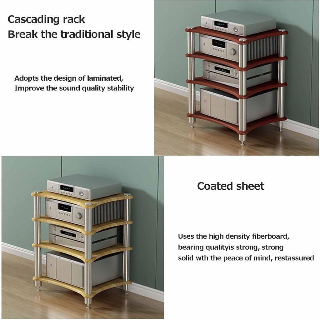 Pomelo Wood AV Media Stand, Audio Component Rack & Amplifier Shelf, Wooden Stereo Cabinet, Entertainment Tower, Small Audio-Video Shelving (60x48x62cm)