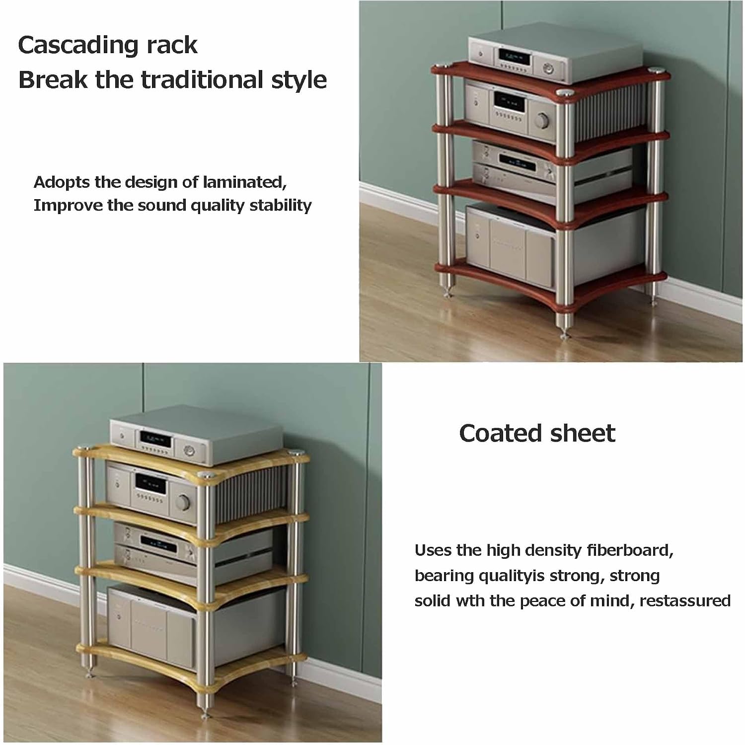 Pomelo Wood AV Media Stand, Audio Component Rack & Amplifier Shelf, Wooden Stereo Cabinet, Entertainment Tower, Small Audio-Video Shelving (60x48x62cm)