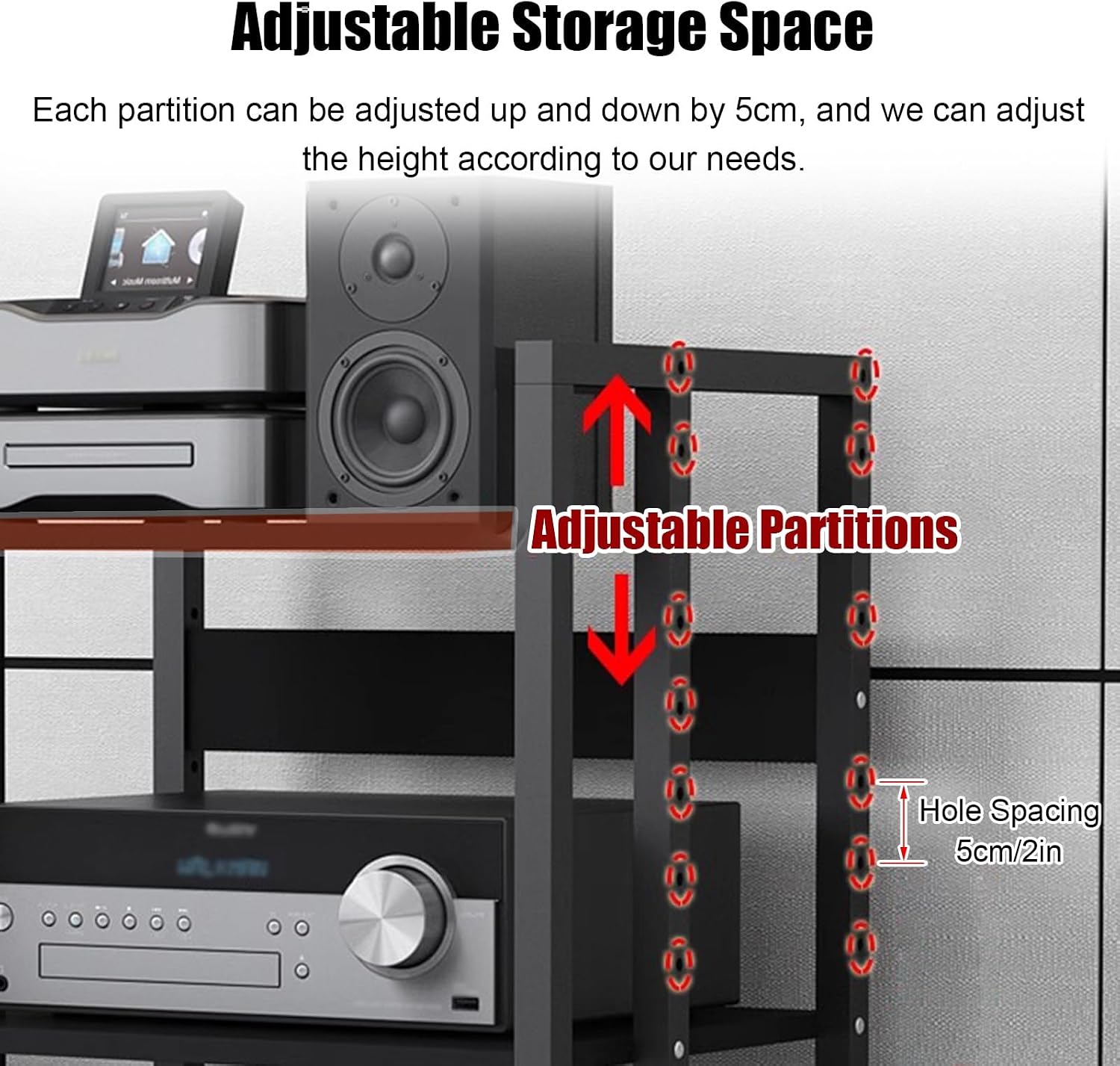WDJBPSH Mobile Audio Media Rack on Wheels, Portable Video Entertainment Equipment Storage Holder with Height-Adjustable Shelf, Office Bedroom Living Room Organizer(Size:3 Tier/H 100cm- with Drawer)