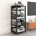 Audio Rack Av Tower Media Stand 5 6 7 Tier Electronics Equipment Shelf, Black Movable Record Player DVD Holder, Entertainment Video Game Console Cabinet Shelf(131cm/51.6in high(6 Tier))