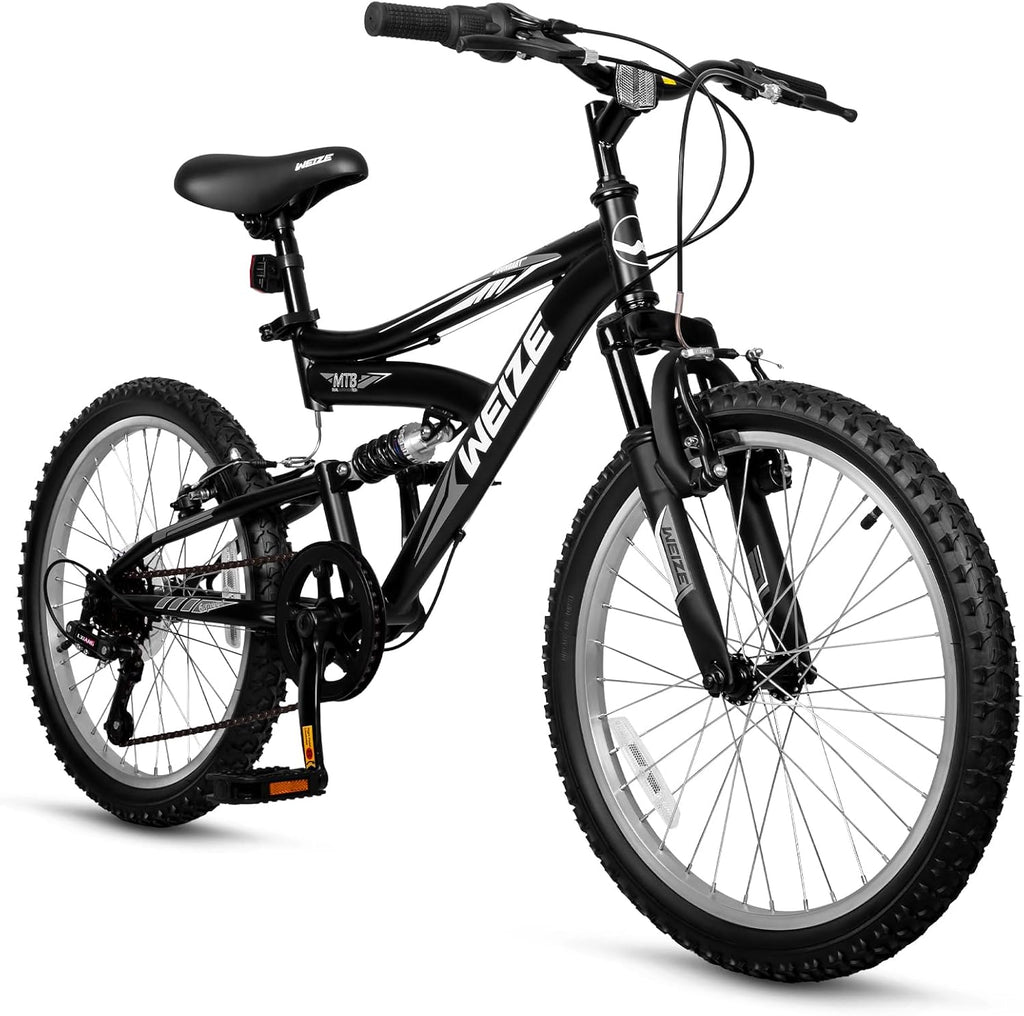 WEIZE Kids Mountain Bike, Kids' Bicycles for 6-14 Years Old Boys Girls with Dual Full Suspension, 6 Speeds Drivetrain, High-Carbon Steel Frame, Ideal for Young Riders and Adventurers