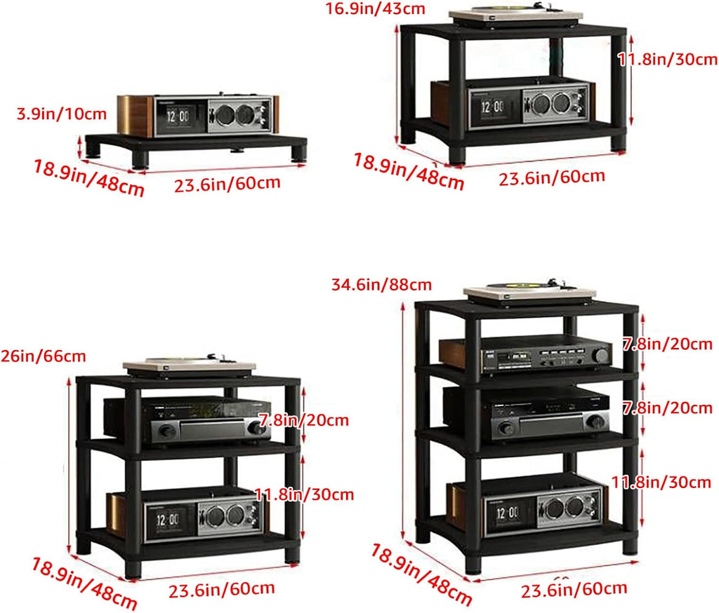 4-Tier Walnut Stereo Rack AV Media Stand, Audio Tower Cabinet with Shelves for CD Player, Receiver & Equipment - Stylish Display Rack for Home Entertainment
