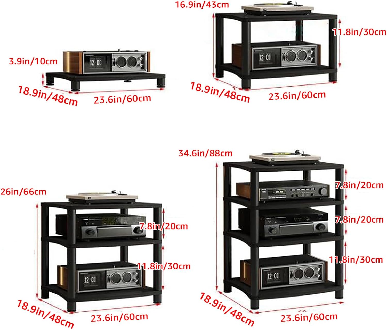 Audio Rack Tower - 1 Tier AV Media Stand with Shelves, CD & Record Player Display, Stereo Receiver Cabinet, Wooden Audio Equipment Storage, Home Theater Organizer