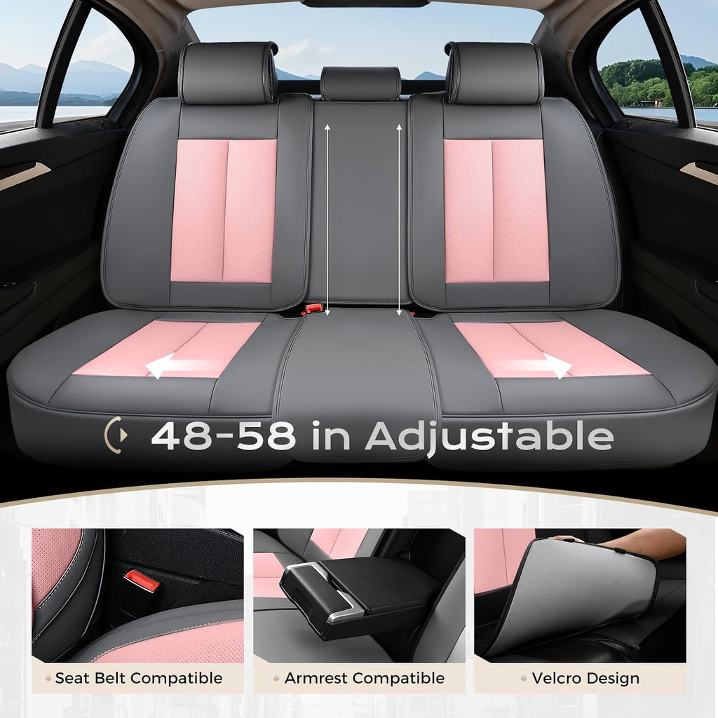 Coverado Seat Covers, Car Seat Covers Full Set, Leather Seat Covers for Cars, Car Seat Protector, Gray Car Seat Covers Front Seats and Back Seats Universal Fit for Most Cars Pink