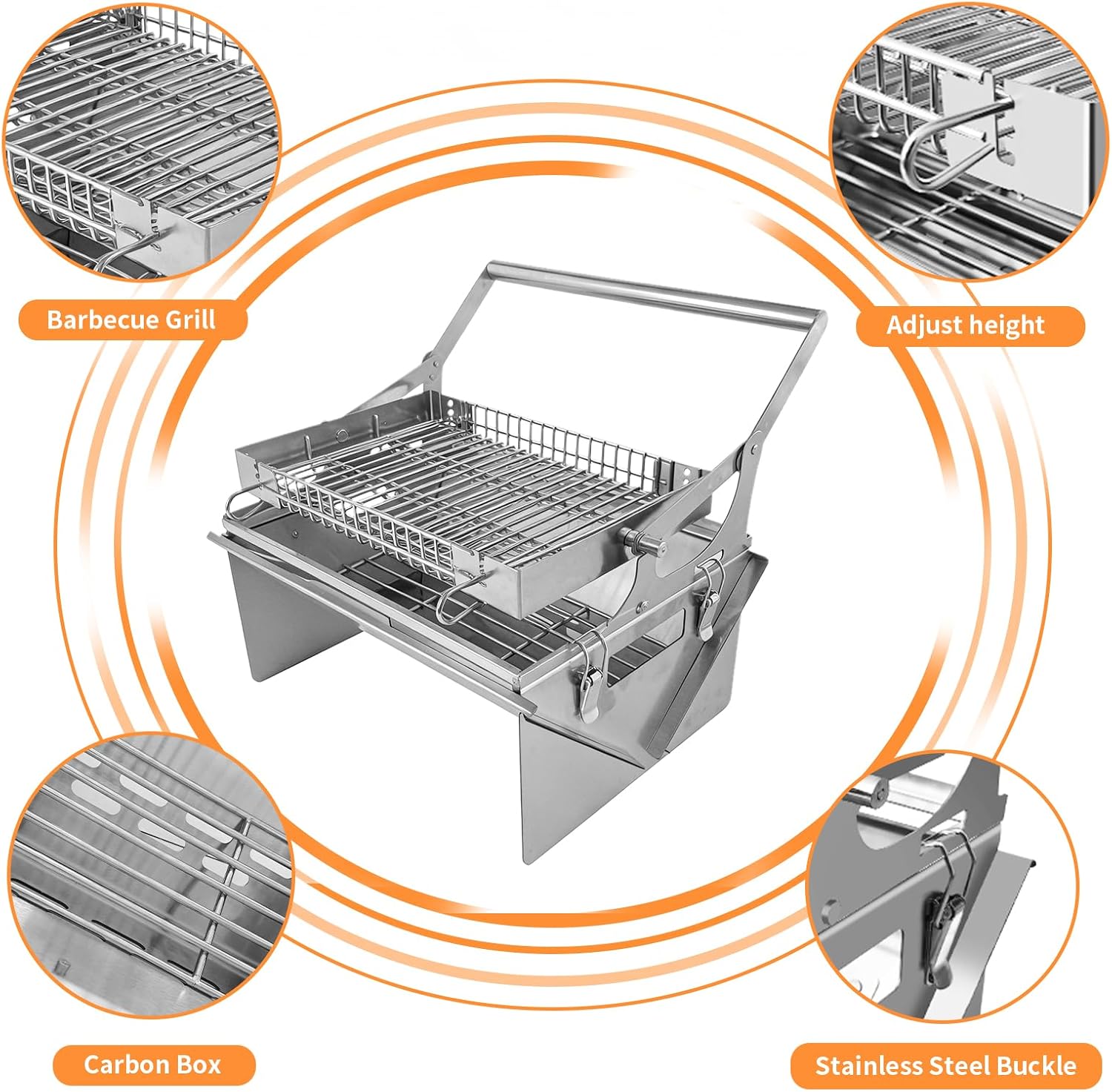 Portable 360°Rotating Charcoal Grill with Flipping Basket - 304 Stainless Steel Barbecue Grill for Camping, Tailgating, and Outdoor Adventures, Easy to Disassemble, Includes BBQ Bag New Upgrade