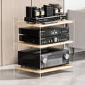 3-Tier Acrylic Media Console Table, Adjustable Stereo Stand Cabinet for Home Living Room, Record Player Tower Shelving Organizer, Light Grey Audio Equipment Rack
