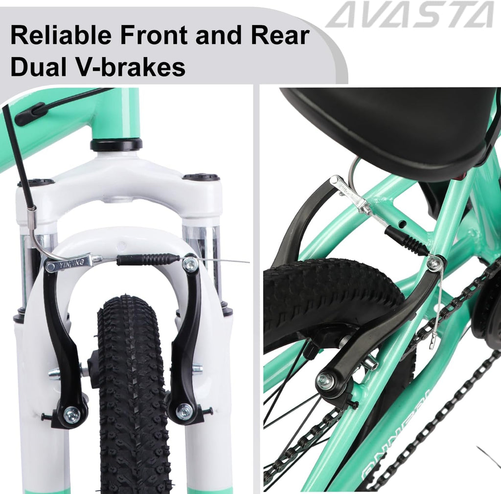 AVASTA Govet 20'' Kids Mountain Bike for 6-12 Years Old Boys Girls with Suspension Fork, 6 Speeds Drivetrain, Multiple Colors