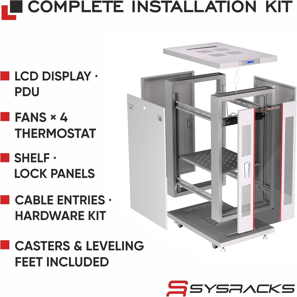 27U Server Rack Cabinet – 19' Network Rack Enclosure, 35' Deep Floor Standing Data Rack with Locking Glass Door, Cooling Fans, PDU & Shelf for Servers, Switches and Patch Panels