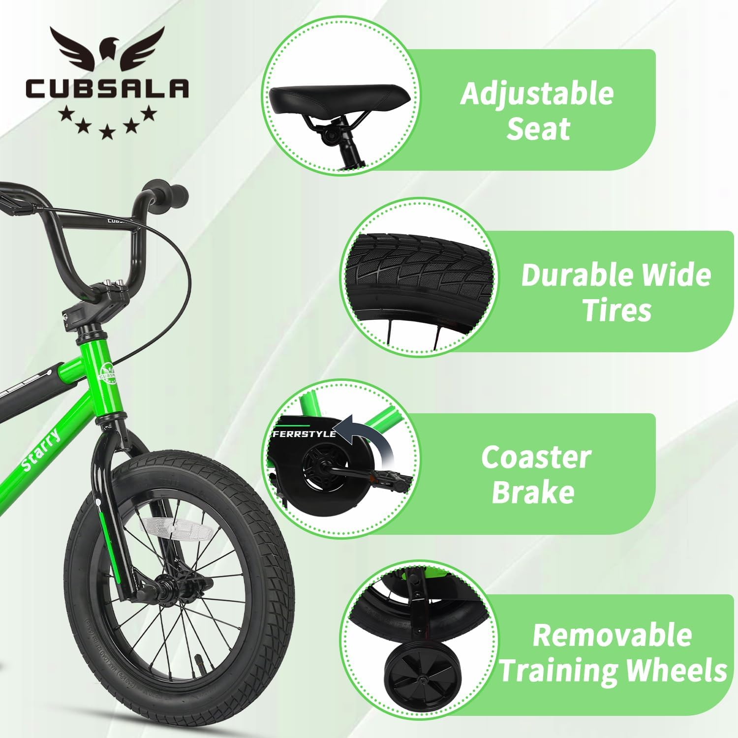 cubsala 12 14 16 18 Inch Kids Bike BMX Style Bicycle with Training Wheels Coaster Brake for 2-10 Years Old Toddlers Boys Girls Multiple Colors