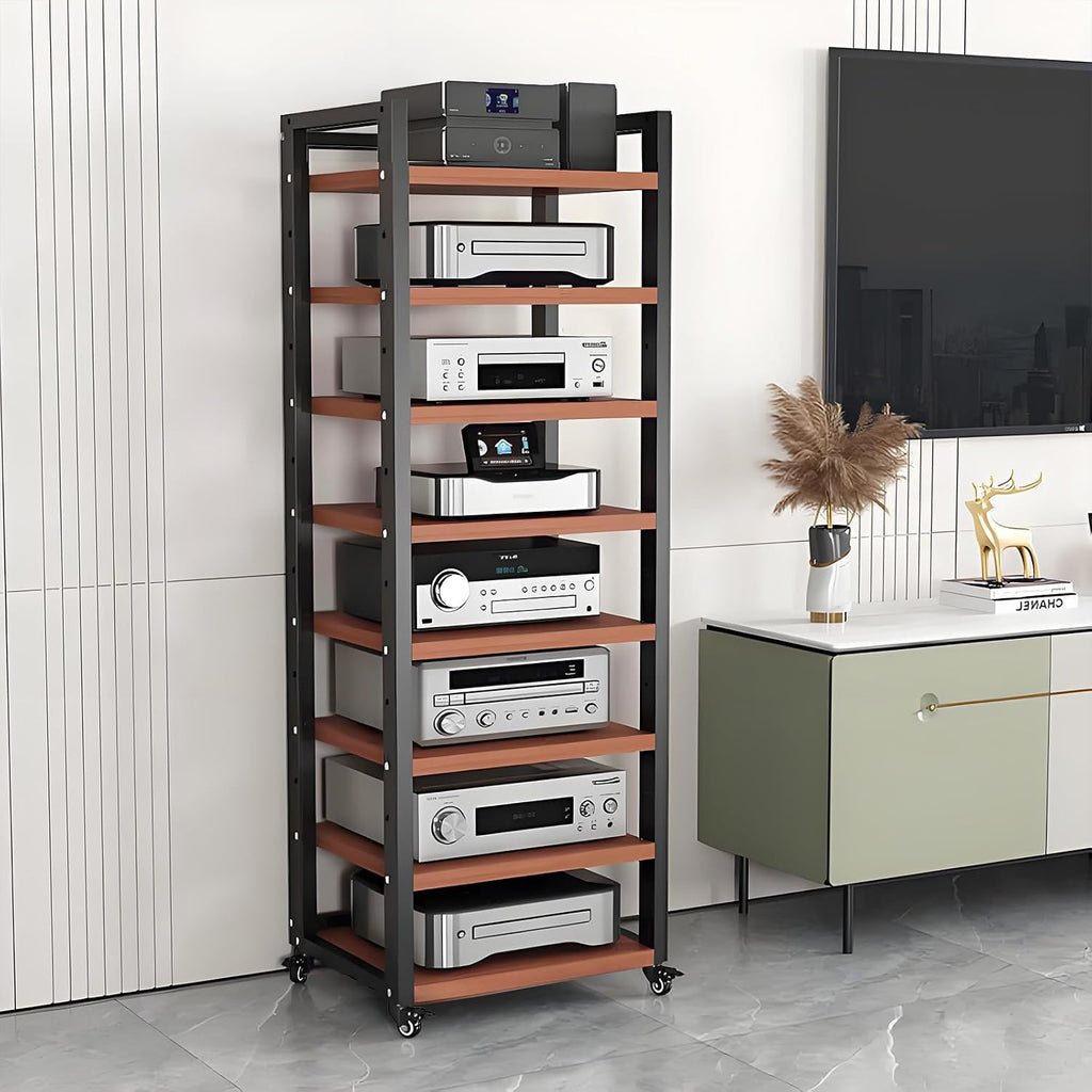 AV Media Stand, 7/8-Tier Corner TV Stand with Height Adjustable Wooden Shelves, Audio Component Rack, Media Audio Tower Cabinet, Stereo Cabinet for Living Room, Gaming Room, Music Studio
