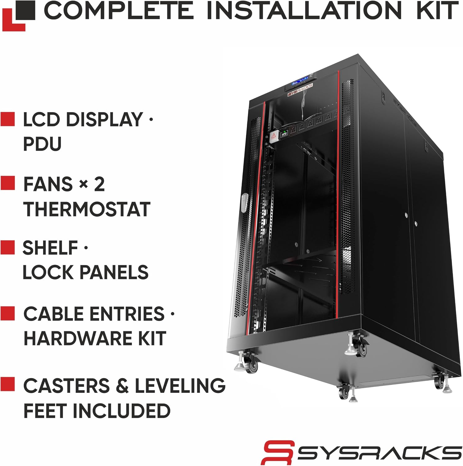 Home Lab Server Rack Cabinet 19' 22U – Premium Series 35' Deep Network Rack Enclosure with Glass Door, Quiet Cooling Fans & Thermostat, PDU, Shelf, Lockable Cabinet for NAS & Home Network