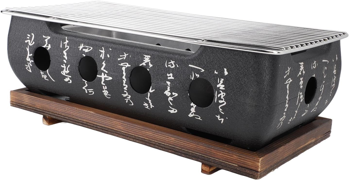 Fockety Japanese BBQ Grill, Charcoal Portable Barbecue Stove, Aluminum Alloy Hibachi Grill Charcoal Stove Yakitori Grill, Rectangle Calligraphy Quick Heating Wire Grill Base for