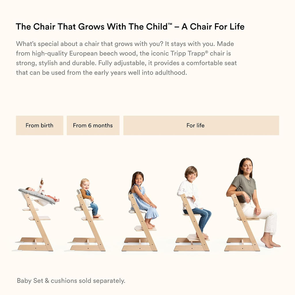 Tripp Trapp Chair from Stokke (Natural) + Tripp Trapp Newborn Set (Grey) - Cozy, Safe & Simple to Use - for Newborns Up to 20 lbs