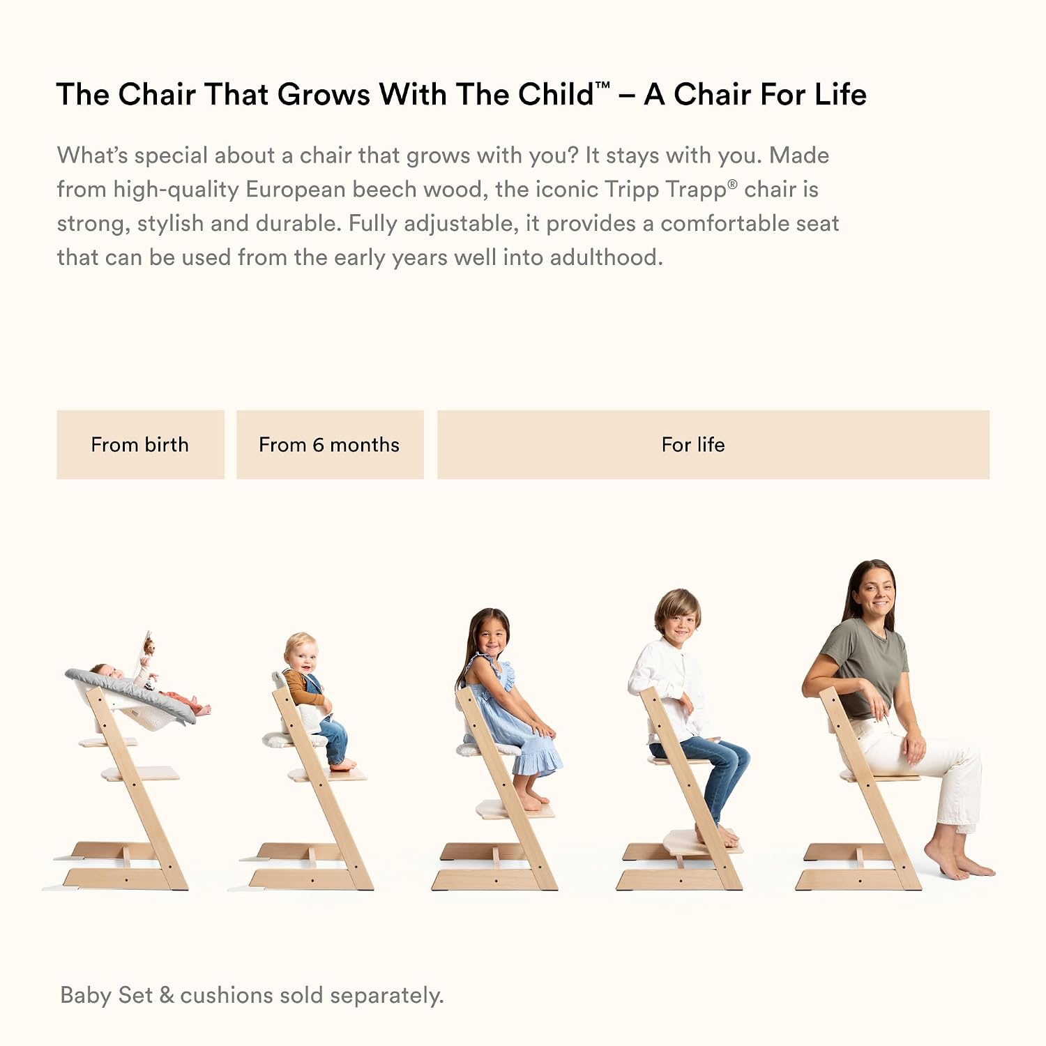 Tripp Trapp Chair from Stokke (Natural) + Tripp Trapp Newborn Set (Grey) - Cozy, Safe & Simple to Use - for Newborns Up to 20 lbs