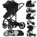 2 in 1 Baby Stroller Convertible Reversible Standard Pram Portable Pushchair Infant Buggy Baby Carriage Foldable High Landscape Pram for Toddler Newborn (2US588-BLACK)