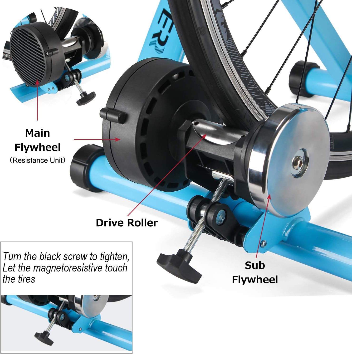 Bike Trainer, Magnetic Bicycle Stationary Stand for Indoor Exercise Riding, 26-29' & 700C Wheels, Quick Release Skewer & Front Wheel Riser Block Included