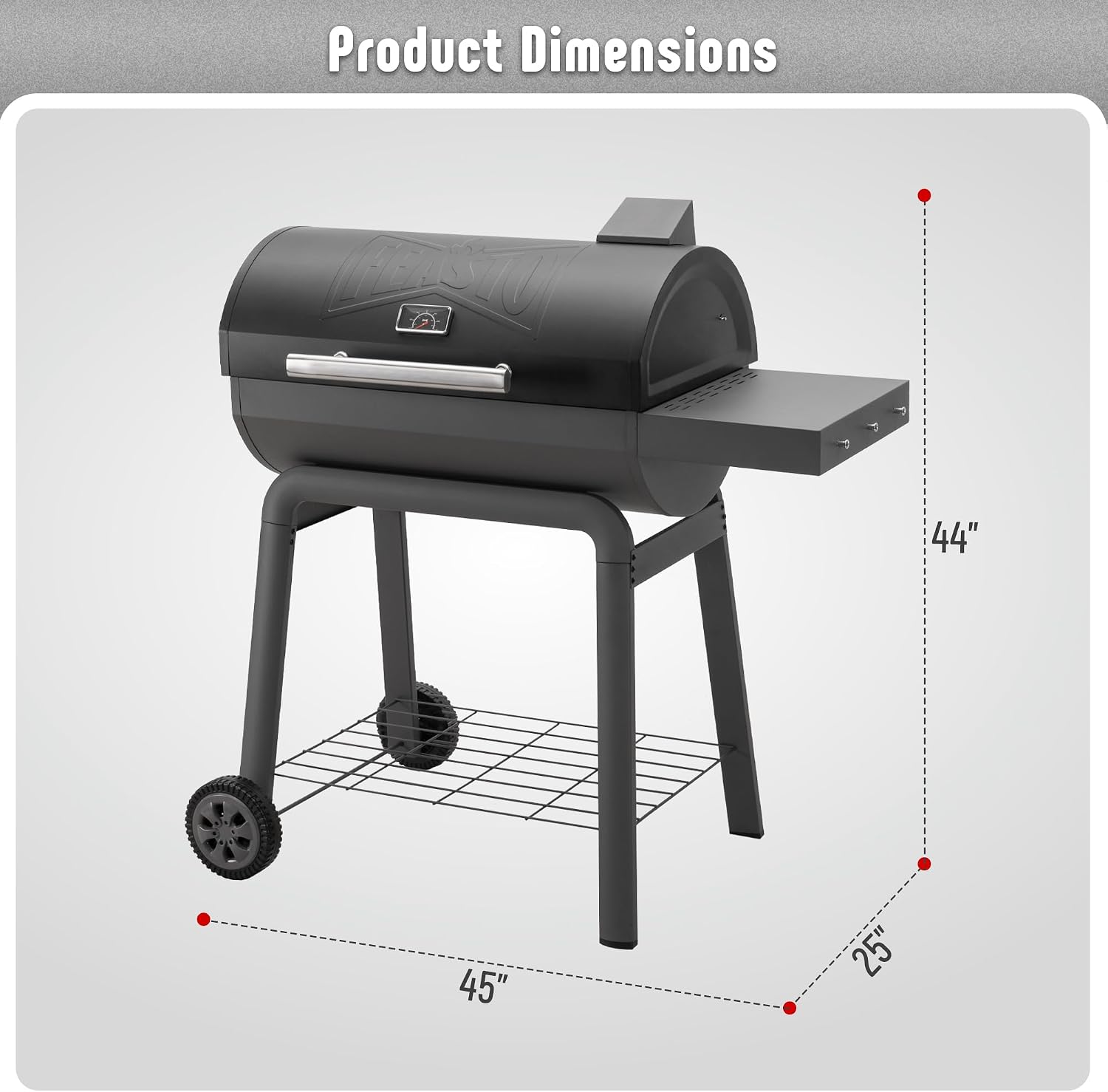 Feasto Heavy-Duty 30-Inch Charcoal Grill with Side Table & 647 Sq. In Cooking Area, Outdoor BBQ Grill for Outdoor Barbecue in Backyard, Patio and Parties, Grey