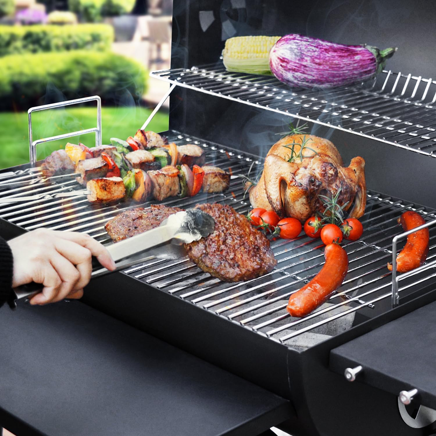 Charcoal Grill Outdoor BBQ Grill 30INCH Barrel Charcoal Grills with Side Table, 627 Square Inches, Outdoor Backyard Camping Picnics, Patio and Parties, Black by DNKMOR